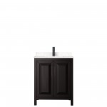 Daria 30" Single Vanity in Dark Espresso, Carrara Marble Top, Black Trim