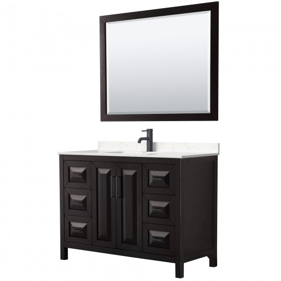 Daria 48" Espresso Single Vanity, Carrara Marble Top, Black Trim, 46" Mirror