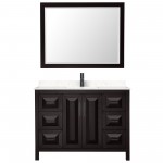Daria 48" Espresso Single Vanity, Carrara Marble Top, Black Trim, 46" Mirror