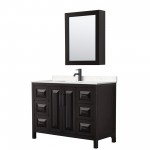 Daria 48" Espresso Single Vanity, Carrara Marble Top, Trim, Medicine Cabinet