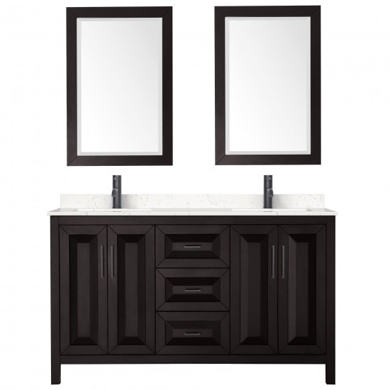 Daria 60" Espresso Double Vanity, Carrara Marble Top, Black Trim, 24" Mirrors