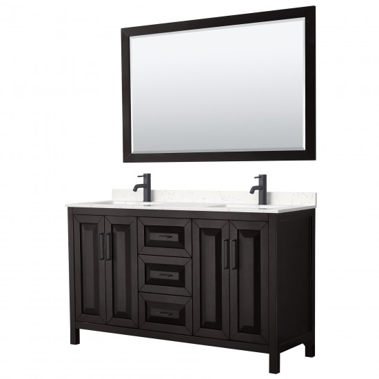 Daria 60" Espresso Double Vanity, Carrara Marble Top, Black Trim, 58" Mirror