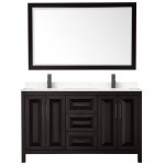 Daria 60" Espresso Double Vanity, Carrara Marble Top, Black Trim, 58" Mirror