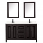 Daria 60" Espresso Double Vanity, Carrara Marble Top, Trim, Medicine Cabinets