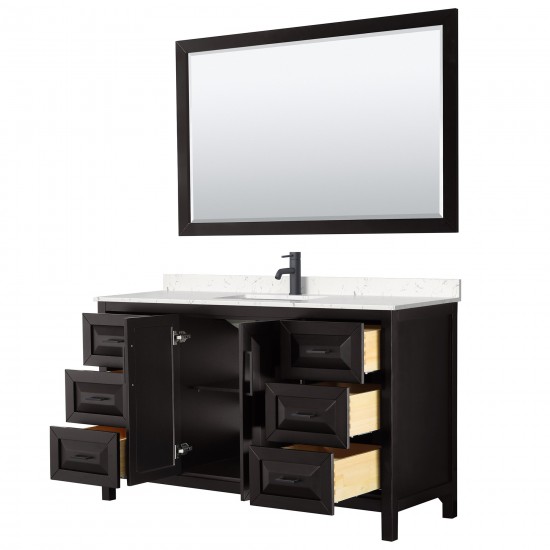 Daria 60" Espresso Single Vanity, Carrara Marble Top, Black Trim, 58" Mirror