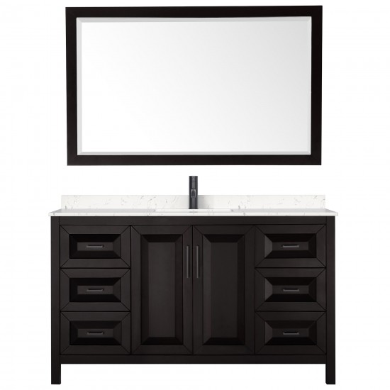 Daria 60" Espresso Single Vanity, Carrara Marble Top, Black Trim, 58" Mirror