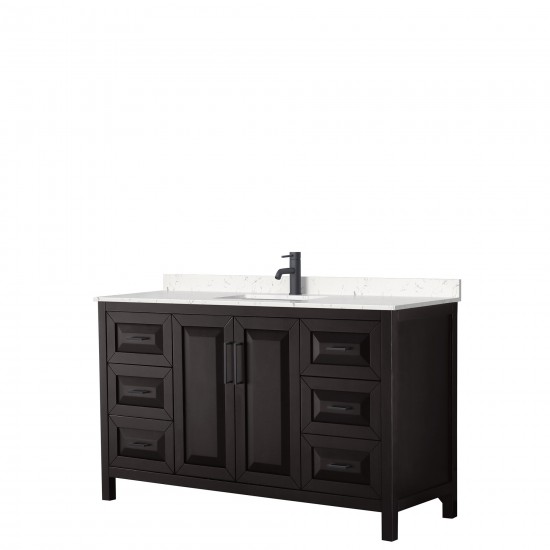 Daria 60" Single Vanity in Dark Espresso, Carrara Marble Top, Black Trim