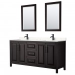 Daria 72" Espresso Double Vanity, Carrara Marble Top, Black Trim, 24" Mirrors