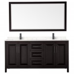 Daria 72" Espresso Double Vanity, Carrara Marble Top, Black Trim, 70" Mirror