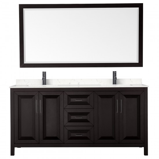 Daria 72" Espresso Double Vanity, Carrara Marble Top, Black Trim, 70" Mirror