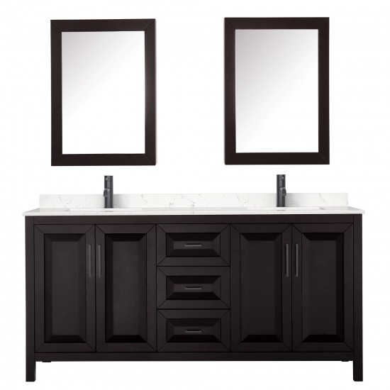 Daria 72" Espresso Double Vanity, Carrara Marble Top, Trim, Medicine Cabinets