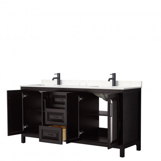 Daria 72" Double Vanity in Dark Espresso, Carrara Marble Top, Black Trim