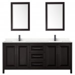 Daria 80" Espresso Double Vanity, Carrara Marble Top, Black Trim, 24" Mirrors