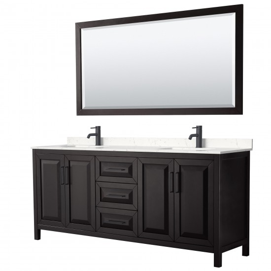 Daria 80" Espresso Double Vanity, Carrara Marble Top, Black Trim, 70" Mirror