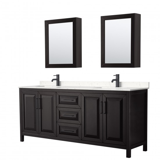 Daria 80" Espresso Double Vanity, Carrara Marble Top, Trim, Medicine Cabinets