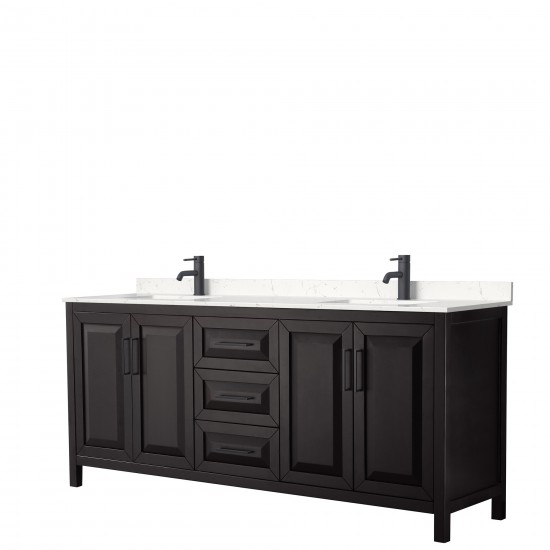 Daria 80" Double Vanity in Dark Espresso, Carrara Marble Top, Black Trim