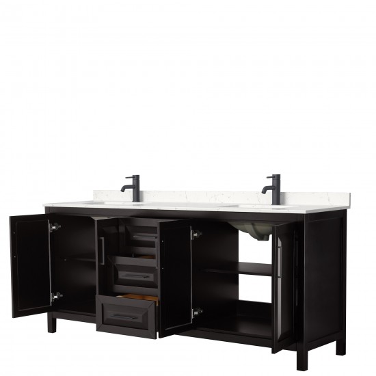 Daria 80" Double Vanity in Dark Espresso, Carrara Marble Top, Black Trim