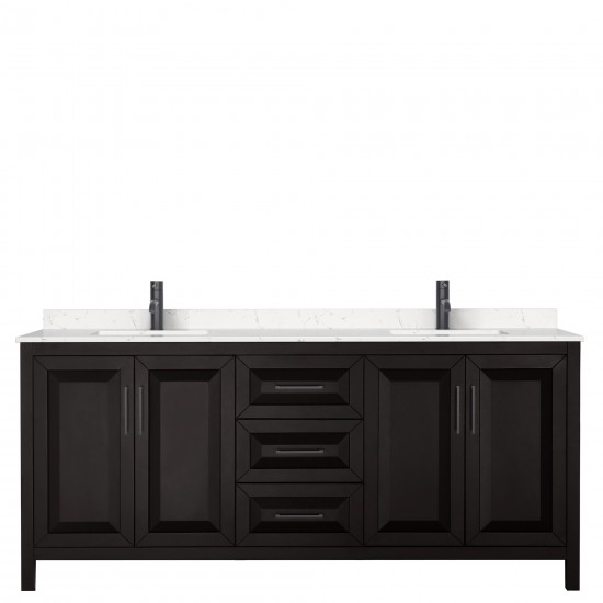 Daria 80" Double Vanity in Dark Espresso, Carrara Marble Top, Black Trim