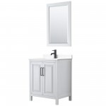 Daria 30" Single Vanity in White, White Marble Top, Black Trim, 24" Mirror