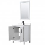 Daria 30" Single Vanity in White, White Marble Top, Black Trim, 24" Mirror