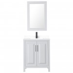 Daria 30" Single Vanity in White, White Marble Top, Black Trim, 24" Mirror