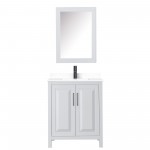 Daria 30" Single Vanity in White, White Marble Top, Black Trim, Medicine Cabinet