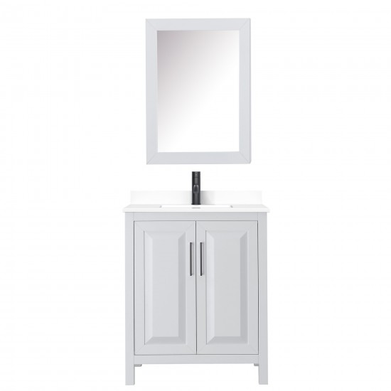 Daria 30" Single Vanity in White, White Marble Top, Black Trim, Medicine Cabinet