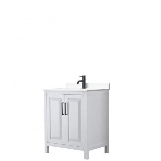 Daria 30" Single Vanity in White, White Cultured Marble Top, Black Trim