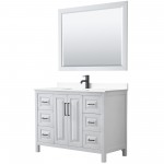 Daria 48" Single Vanity in White, White Marble Top, Black Trim, 46" Mirror