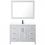 Daria 48" Single Vanity in White, White Marble Top, Black Trim, 46" Mirror