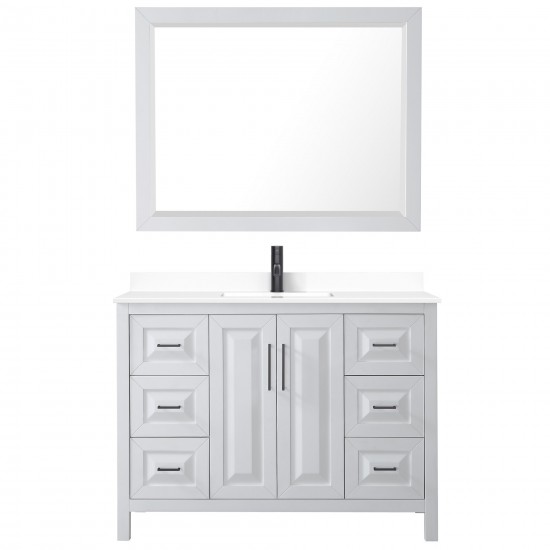 Daria 48" Single Vanity in White, White Marble Top, Black Trim, 46" Mirror