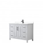 Daria 48" Single Vanity in White, White Cultured Marble Top, Black Trim