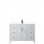 Daria 48" Single Vanity in White, White Cultured Marble Top, Black Trim