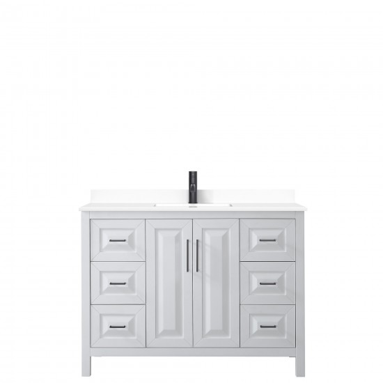 Daria 48" Single Vanity in White, White Cultured Marble Top, Black Trim