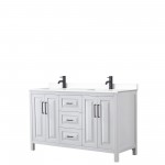 Daria 60" Double Vanity in White, White Cultured Marble Top, Black Trim