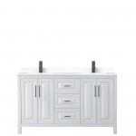 Daria 60" Double Vanity in White, White Cultured Marble Top, Black Trim