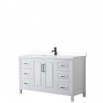 Daria 60" Single Vanity in White, White Cultured Marble Top, Black Trim