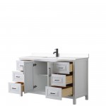 Daria 60" Single Vanity in White, White Cultured Marble Top, Black Trim