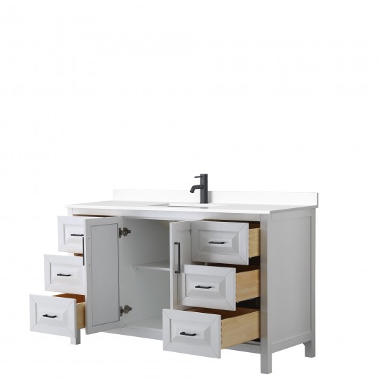 Daria 60" Single Vanity in White, White Cultured Marble Top, Black Trim