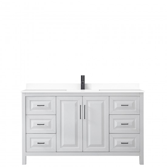 Daria 60" Single Vanity in White, White Cultured Marble Top, Black Trim