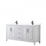 Daria 72" Double Vanity in White, White Cultured Marble Top, Black Trim