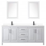 Daria 80" Double Vanity in White, White Marble Top, Black Trim, 24" Mirrors