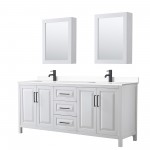 Daria 80" White Double Vanity, White Marble Top, Black Trim, Medicine Cabinets