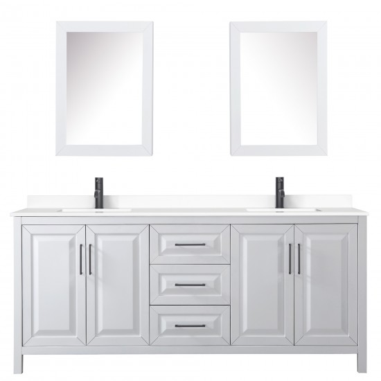 Daria 80" White Double Vanity, White Marble Top, Black Trim, Medicine Cabinets