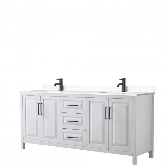 Daria 80" Double Vanity in White, White Cultured Marble Top, Black Trim