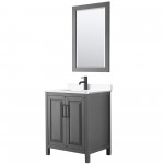 Daria 30" Single Vanity in Dark Gray, White Marble Top, Black Trim, 24" Mirror