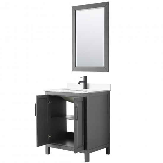 Daria 30" Single Vanity in Dark Gray, White Marble Top, Black Trim, 24" Mirror