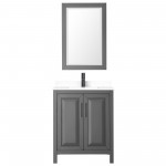 Daria 30" Single Vanity in Dark Gray, White Marble Top, Black Trim, 24" Mirror