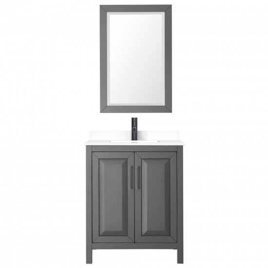 Daria 30" Single Vanity in Dark Gray, White Marble Top, Black Trim, 24" Mirror