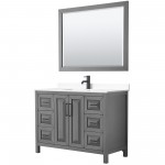 Daria 48" Single Vanity in Dark Gray, White Marble Top, Black Trim, 46" Mirror